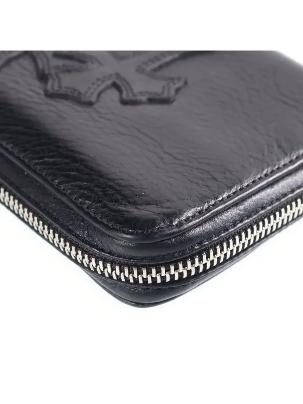 Chrome Hearts Rec Zip 3 Cross Round Zip Leather Wallet Black